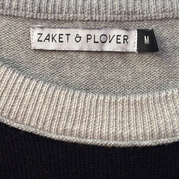 Zaket & Plover Spliced Sweater M Striped Pullover Black Red Blue Cotton Cashmere - Picture 3 of 4